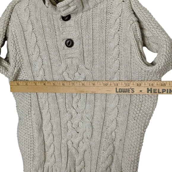 GAP Cable Knit Sweater Girls Oatmeal Wool Blend Faux Fur Collar Button Sz S 6-7 - Picture 9 of 11